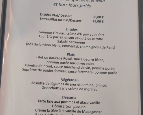 Le menu du déjeuner, qui change régulièrement.